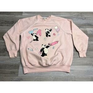Vintage Pink Raglan Sweatshirt Panda Graphics Women‎ Small